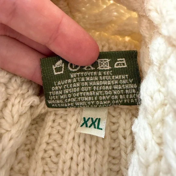 Carraig Don Sweater Womens XXL Ivory Cableknit Fisherman Shawl Collar Irish Wool - Picture 3 of 5
